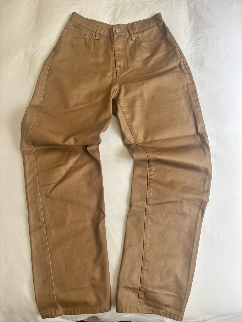 Nasty Gal Brown High-Waisted Leather Look Coated Jeans